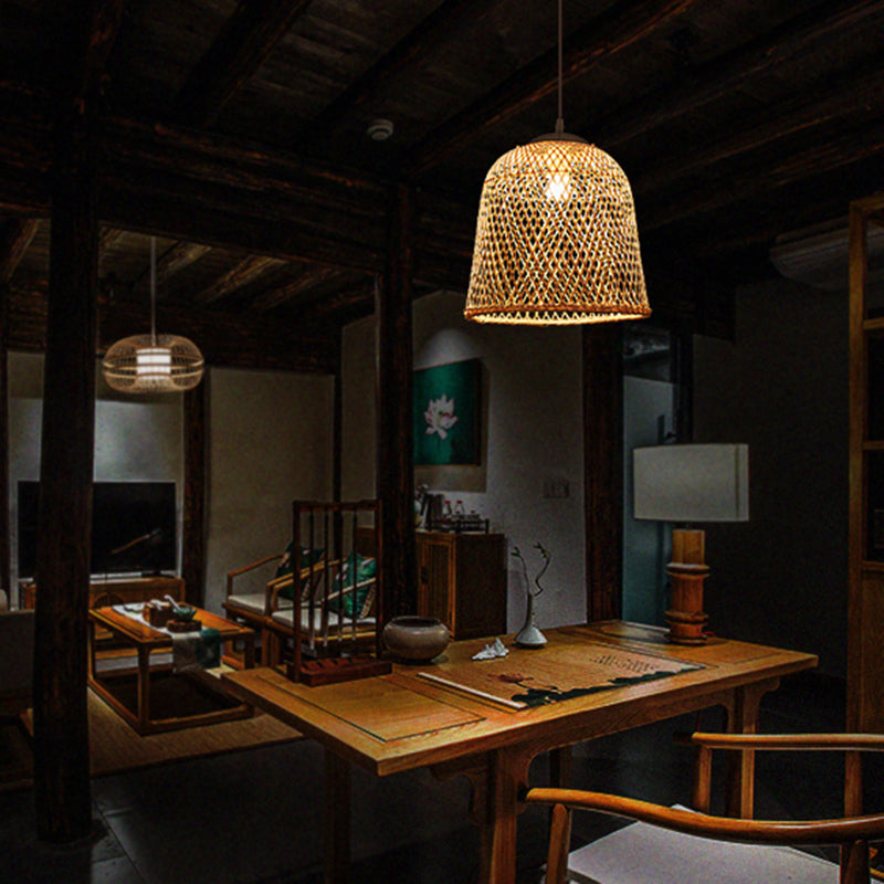 Bamboo Bell Pendant Light: Contemporary Wood Single-Bulb Suspension