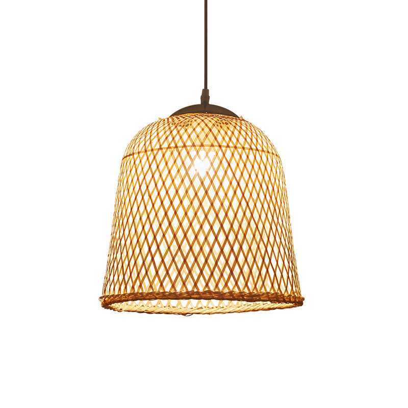 Bamboo Bell Pendant Light: Contemporary Wood Single-Bulb Suspension