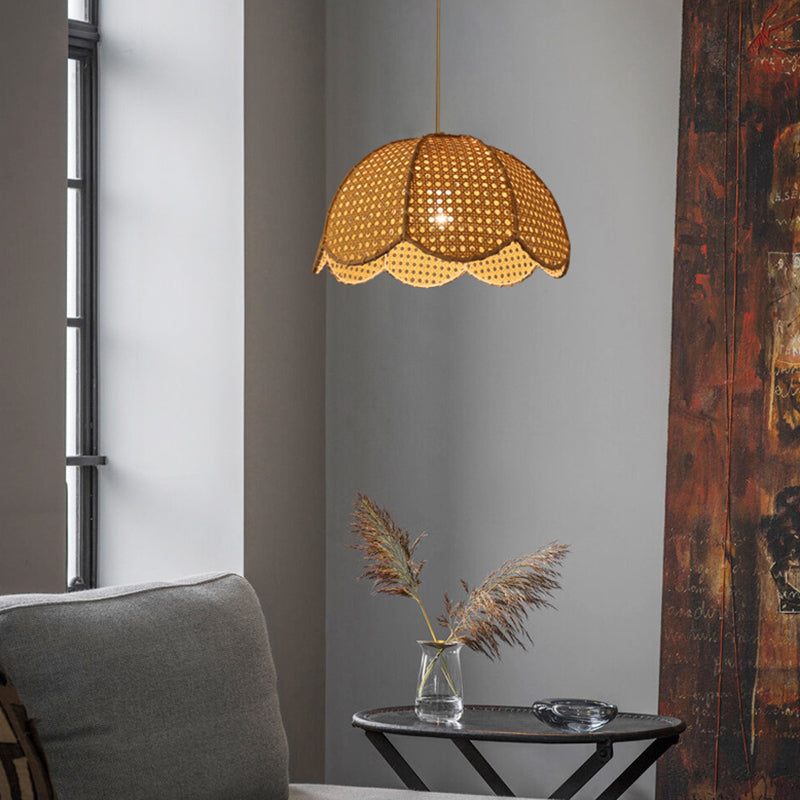 Naos - Rattan Rattan Scalloped Dome Suspension Light Simplicity 1-Light Wood Pendant Light Fixture