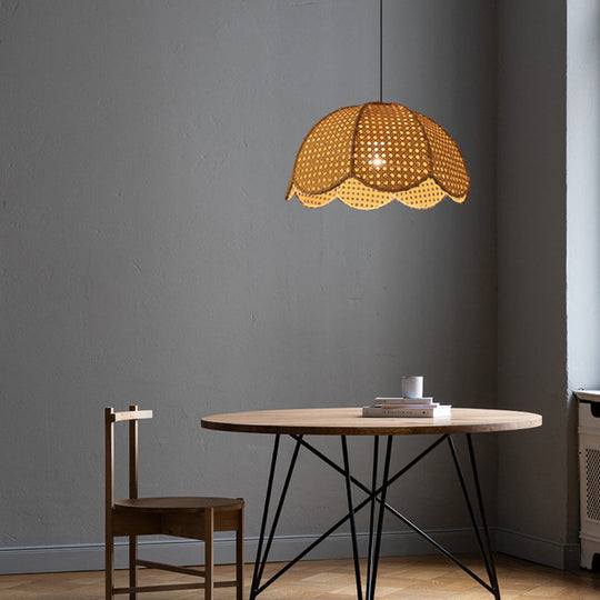 Naos - Rattan Rattan Scalloped Dome Suspension Light Simplicity 1-Light Wood Pendant Light Fixture