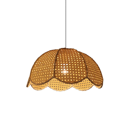 Naos - Rattan Rattan Scalloped Dome Suspension Light Simplicity 1-Light Wood Pendant Light Fixture