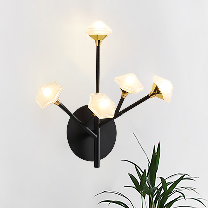 Modern Geometric Wall Sconce With 5 Black/Gold Lights And Branching Acrylic Shade Design Black