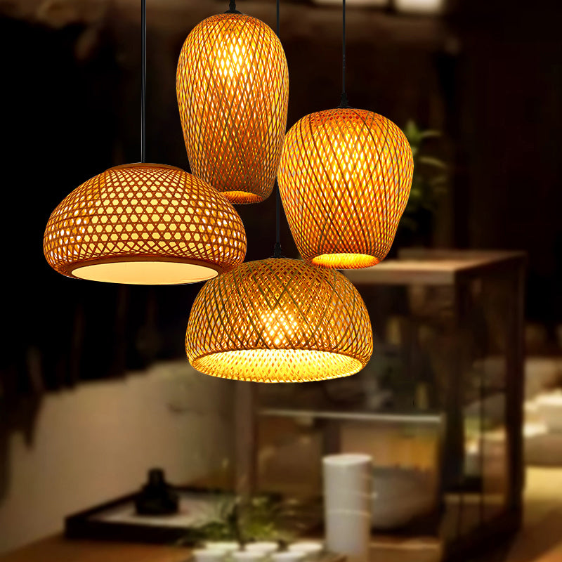 Handwoven Rattan Suspension Light: Simplicity Wood Pendant Fixture