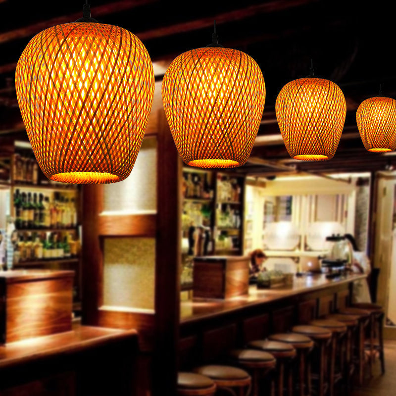 Handwoven Rattan Suspension Light: Simplicity Wood Pendant Fixture