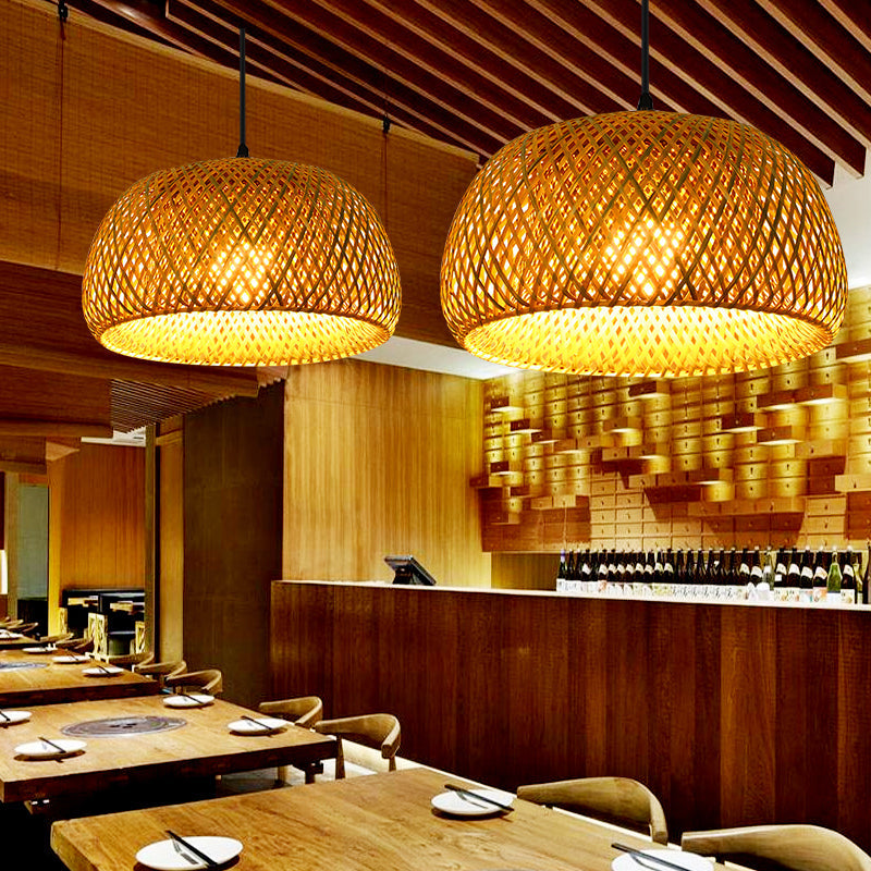 Handwoven Rattan Suspension Light: Simplicity Wood Pendant Fixture