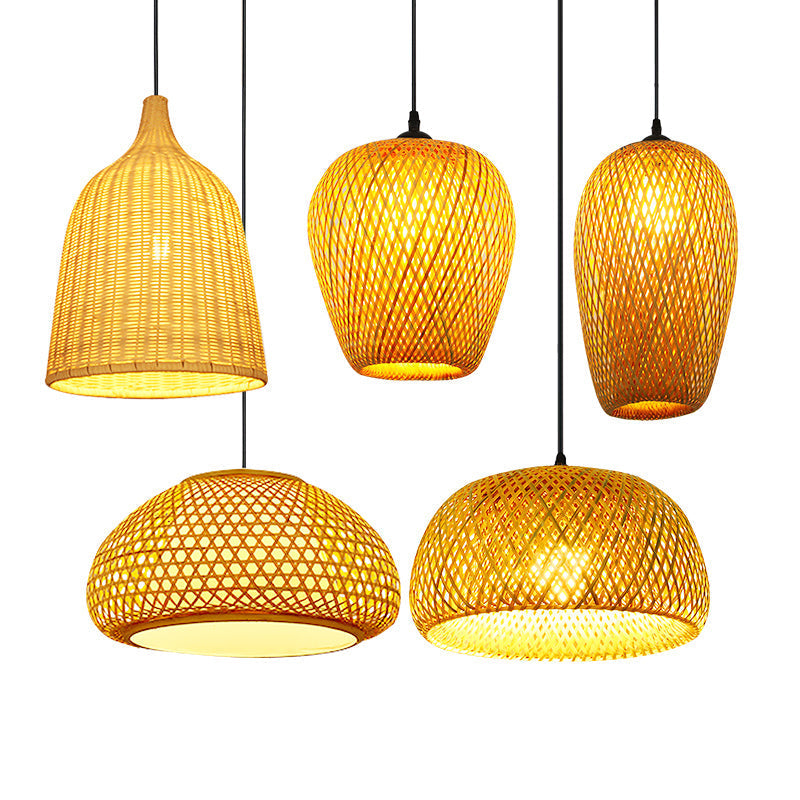 Handwoven Rattan Suspension Light: Simplicity Wood Pendant Fixture