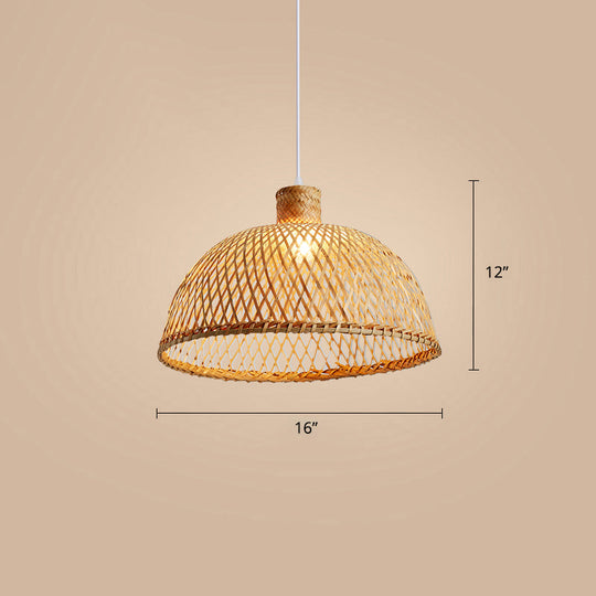 Chinese Style Handmade Bamboo Ceiling Light - Single Pendant For Restaurant Wood Finish