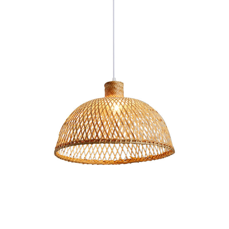 Chinese Style Handmade Bamboo Ceiling Light - Single Pendant For Restaurant Wood Finish