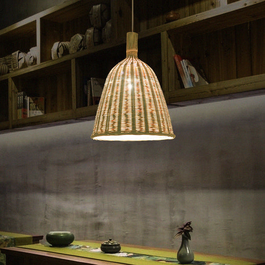 Bamboo Funnel Tea Room Pendant Light - Wood Simplicity Fixture