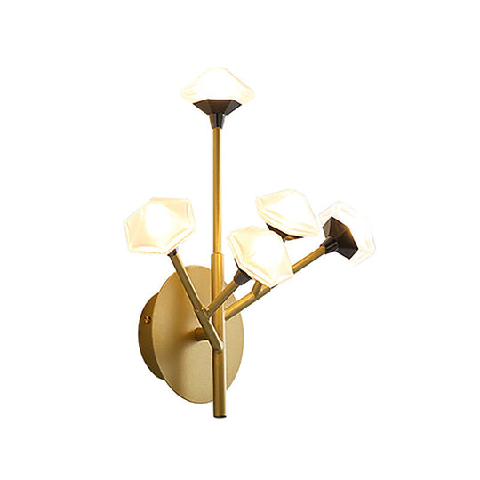 Modern Geometric Wall Sconce With 5 Black/Gold Lights And Branching Acrylic Shade Design