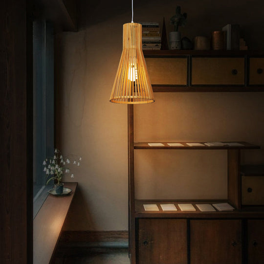 Bamboo Horn-Shaped Asian Ceiling Light - Tea Room 1Bulb Lighting