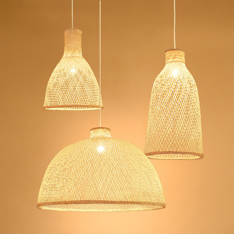 Bamboo Suspension Lighting: Minimalist 1-Head Wood Pendant For Tea Room