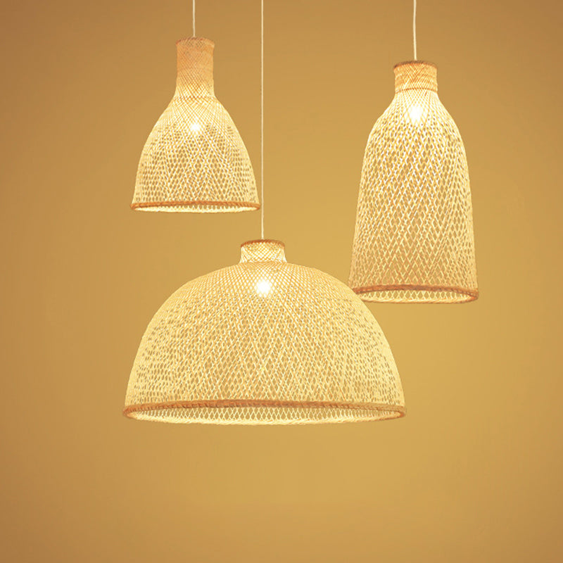 Bamboo Suspension Lighting: Minimalist 1-Head Wood Pendant For Tea Room