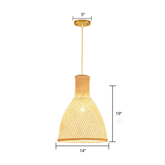 Bamboo Suspension Lighting: Minimalist 1-Head Wood Pendant For Tea Room