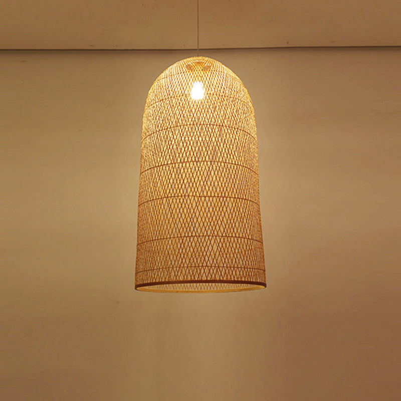 Bamboo Suspension Lighting: Minimalist 1-Head Wood Pendant For Tea Room / D