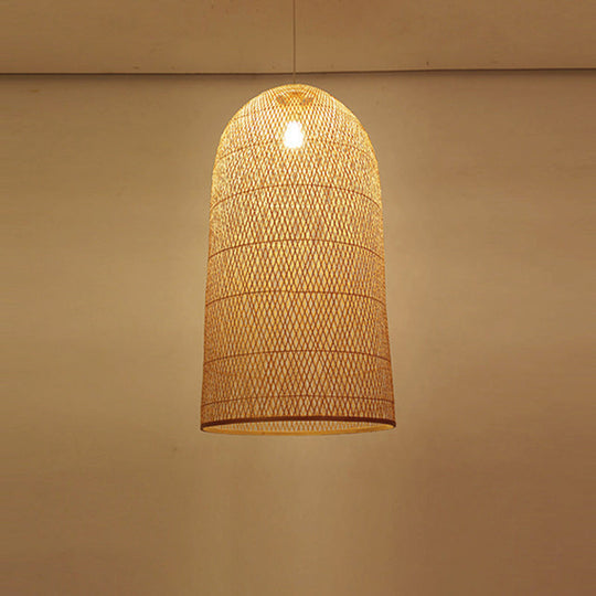 Bamboo Suspension Lighting: Minimalist 1-Head Wood Pendant For Tea Room / D