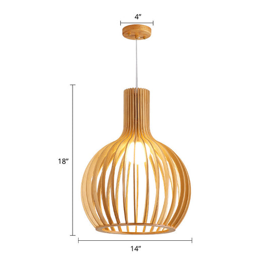 Minimalist Southeast Asian Ceiling Pendant Light - Elegant Wood Finish For Restaurants