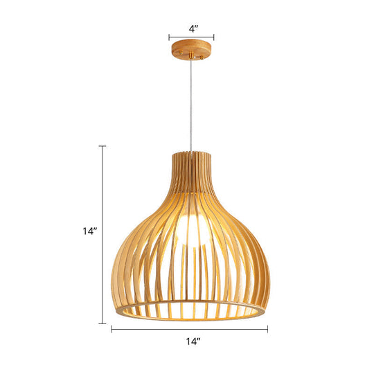 Minimalist Southeast Asian Ceiling Pendant Light - Elegant Wood Finish For Restaurants