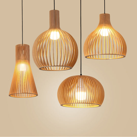 Handwoven Bamboo Pendant Light Contemporary Single-Bulb Wood Suspension Light Fixture