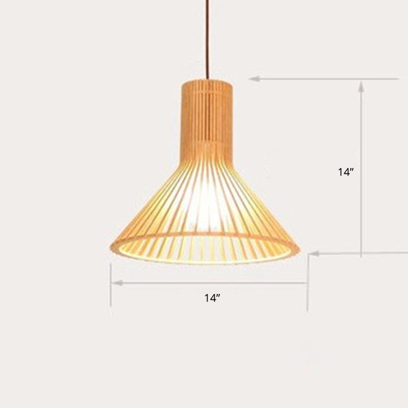 Handwoven Bamboo Pendant Light Contemporary Single-Bulb Wood Suspension Light Fixture