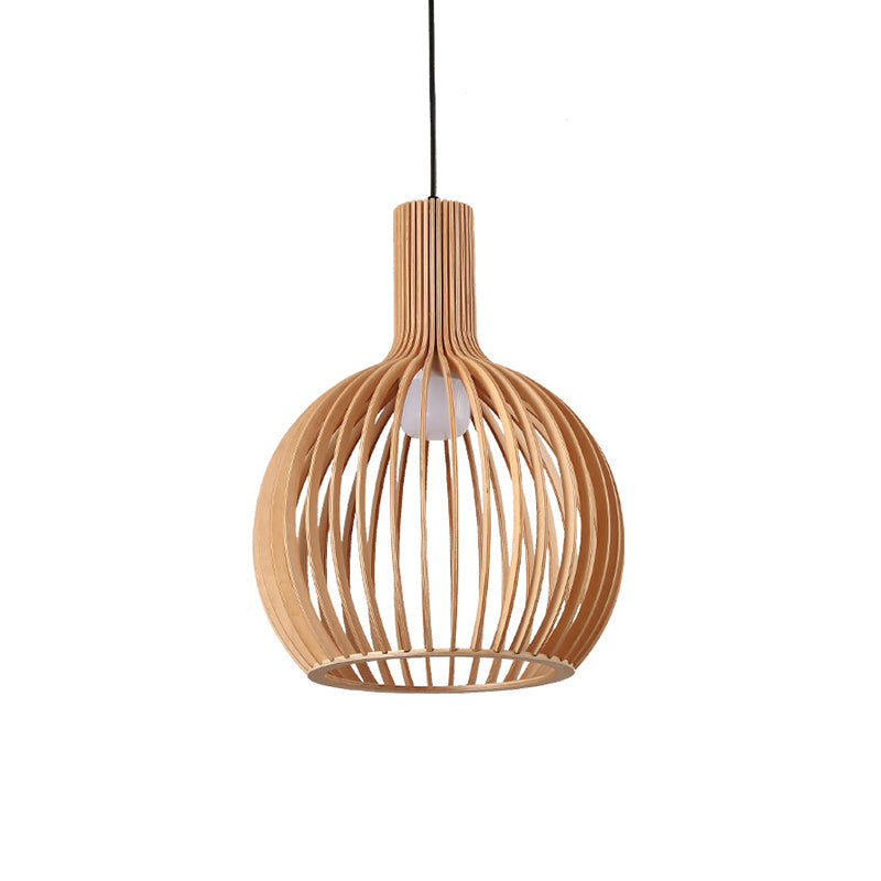 Handwoven Bamboo Pendant Light Contemporary Single-Bulb Wood Suspension Light Fixture