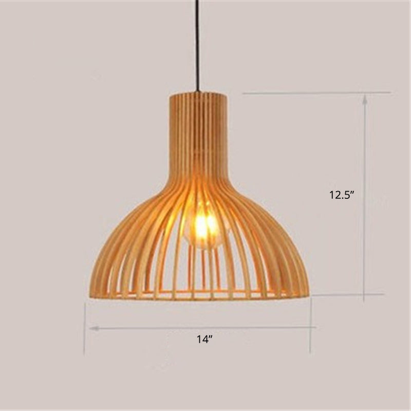 Handwoven Bamboo Pendant Light Contemporary Single-Bulb Wood Suspension Light Fixture