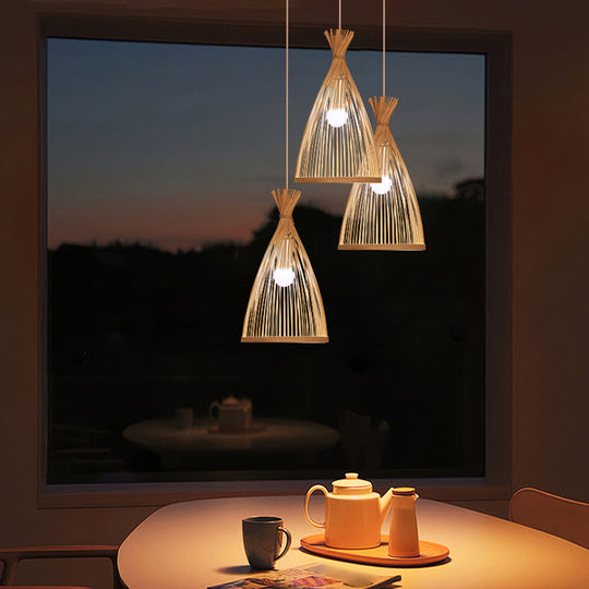 Bamboo Bell Pendant Ceiling Light - Minimalist 1-Head Suspension Lighting For Tea Room Wood