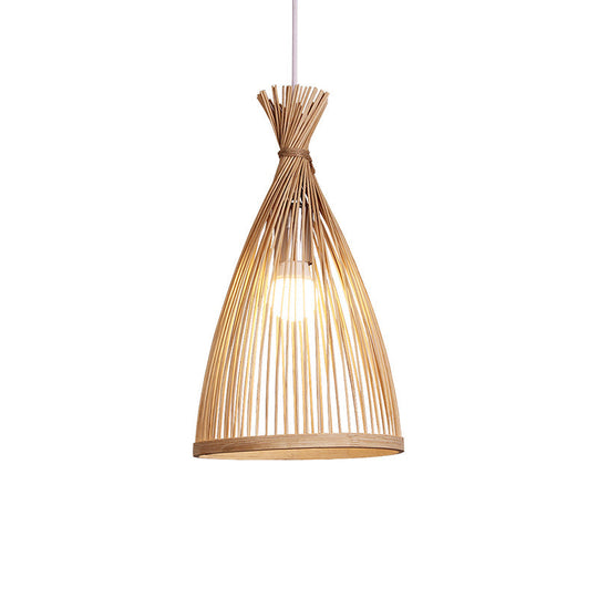 Bamboo Bell Pendant Ceiling Light - Minimalist 1-Head Suspension Lighting For Tea Room