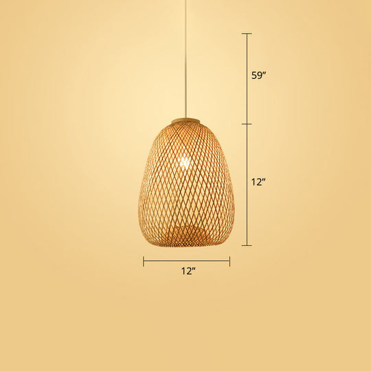 Handwoven Rattan Ceiling Pendant Light - Modern Style For Restaurants (Single) Wood / D