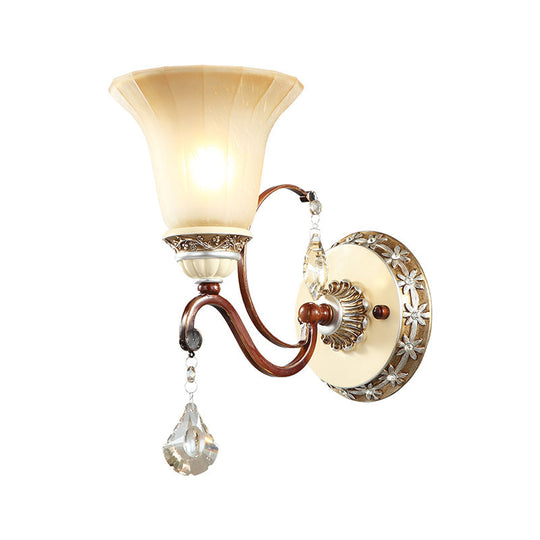 Lodge Style Bell Wall Sconce With Frosted Glass White Finish And Crystal Drops Perfect For Corridors