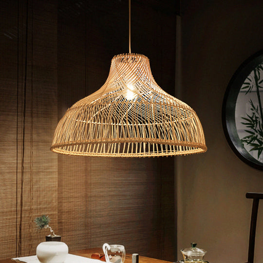 Contemporary Rattan Pendant Light in Hat Shape - Tea Room Suspension Light