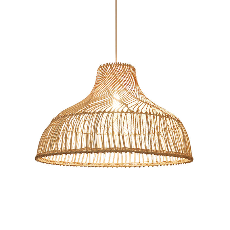 Contemporary Rattan Pendant Light in Hat Shape - Tea Room Suspension Light