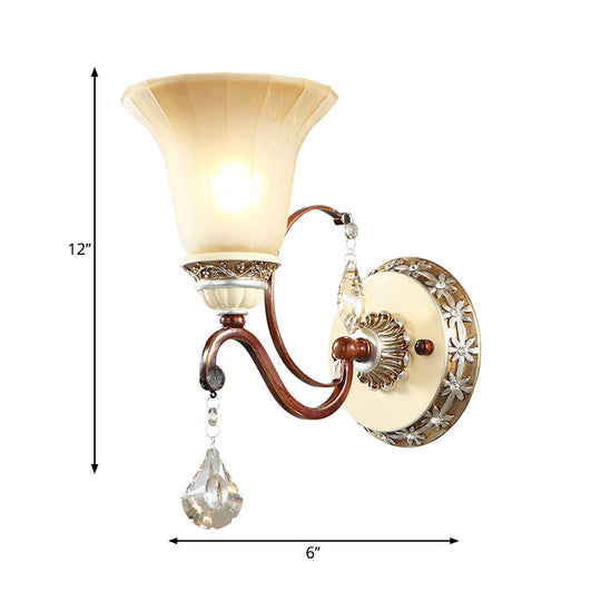 Lodge Style Bell Wall Sconce With Frosted Glass White Finish And Crystal Drops Perfect For Corridors