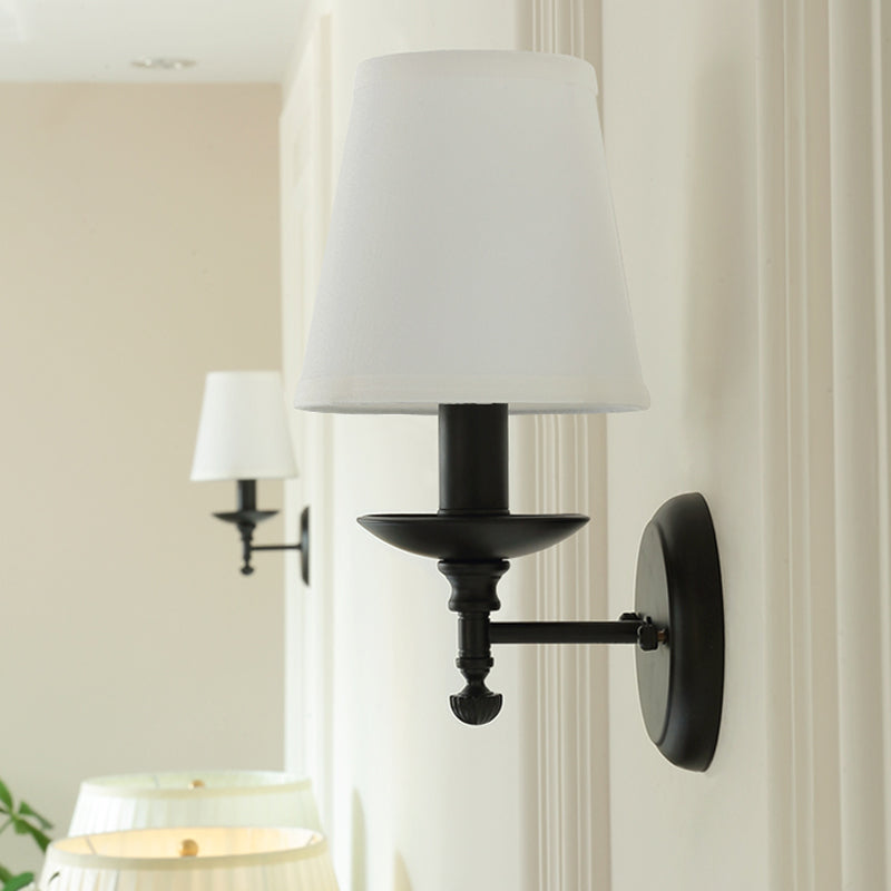 Simplicity Candelabra Metal Wall Light With Fabric Shade - White Bucket Design