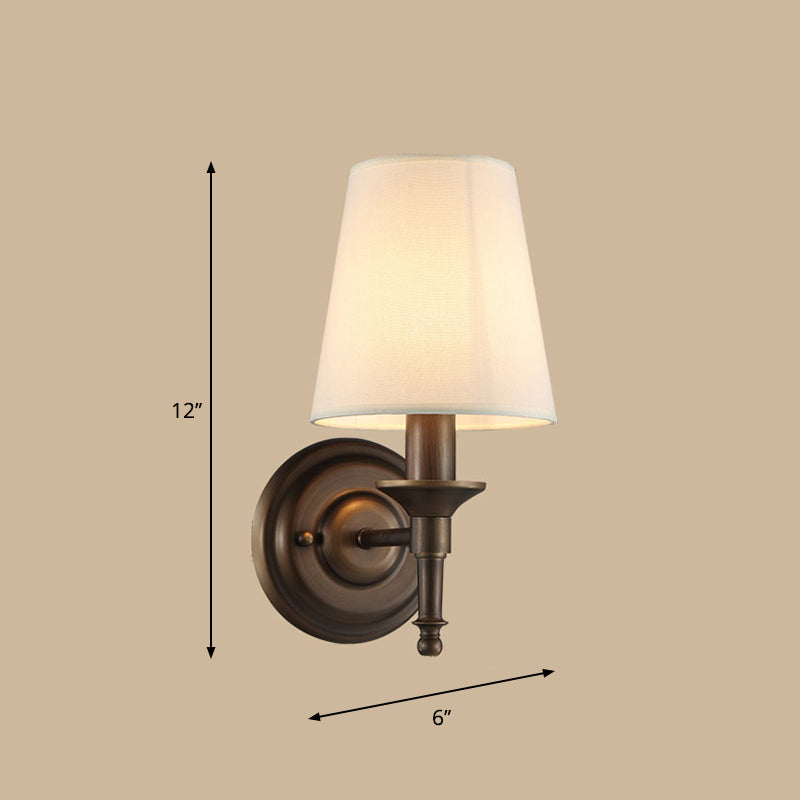 Minimalist Single Wall Mount Light With Tapered Drum Fabric Shade - Ideal For Corridors Bronze