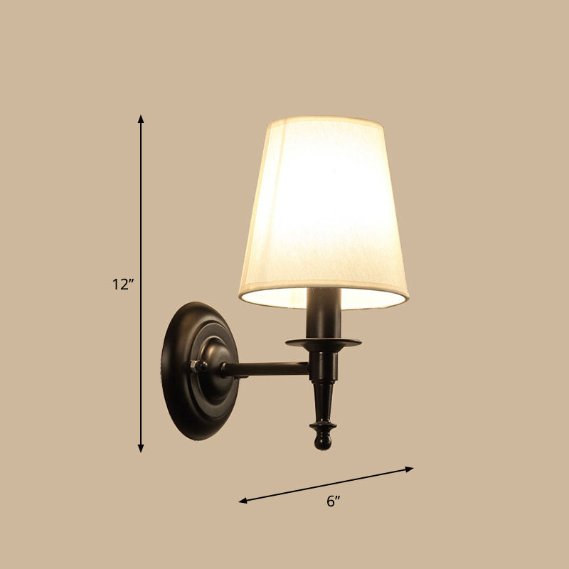 Minimalist Single Wall Mount Light With Tapered Drum Fabric Shade - Ideal For Corridors Black