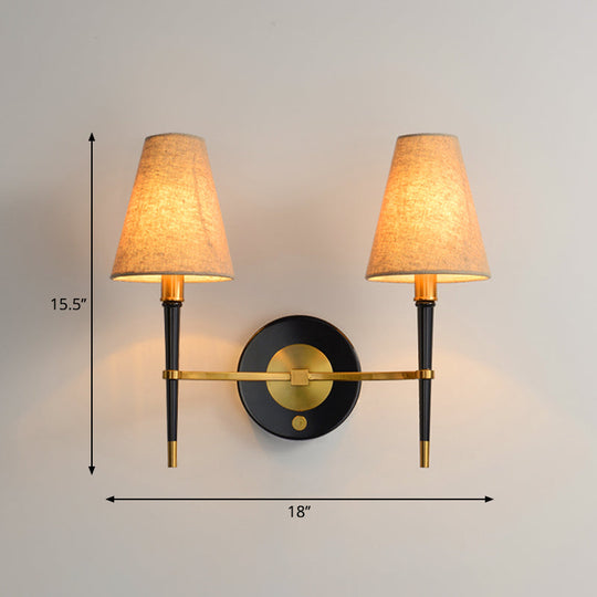 Tapered Wall Light In Brass Fabric For Living Room 2 /