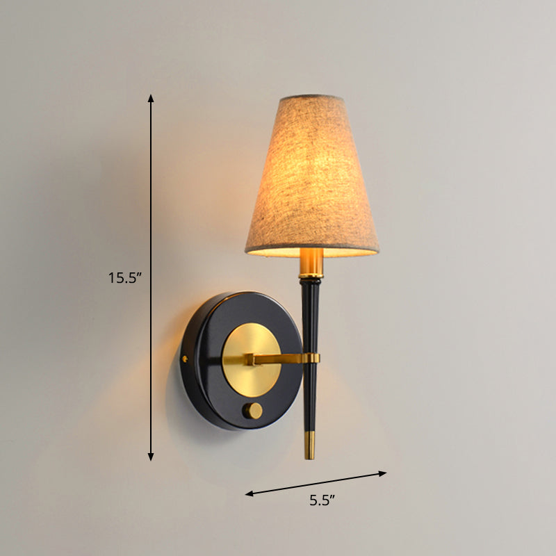 Tapered Wall Light In Brass Fabric For Living Room 1 /