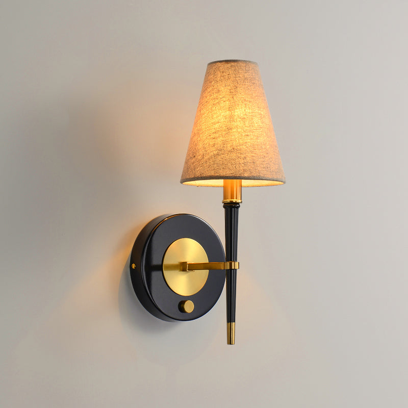 Tapered Wall Light In Brass Fabric For Living Room