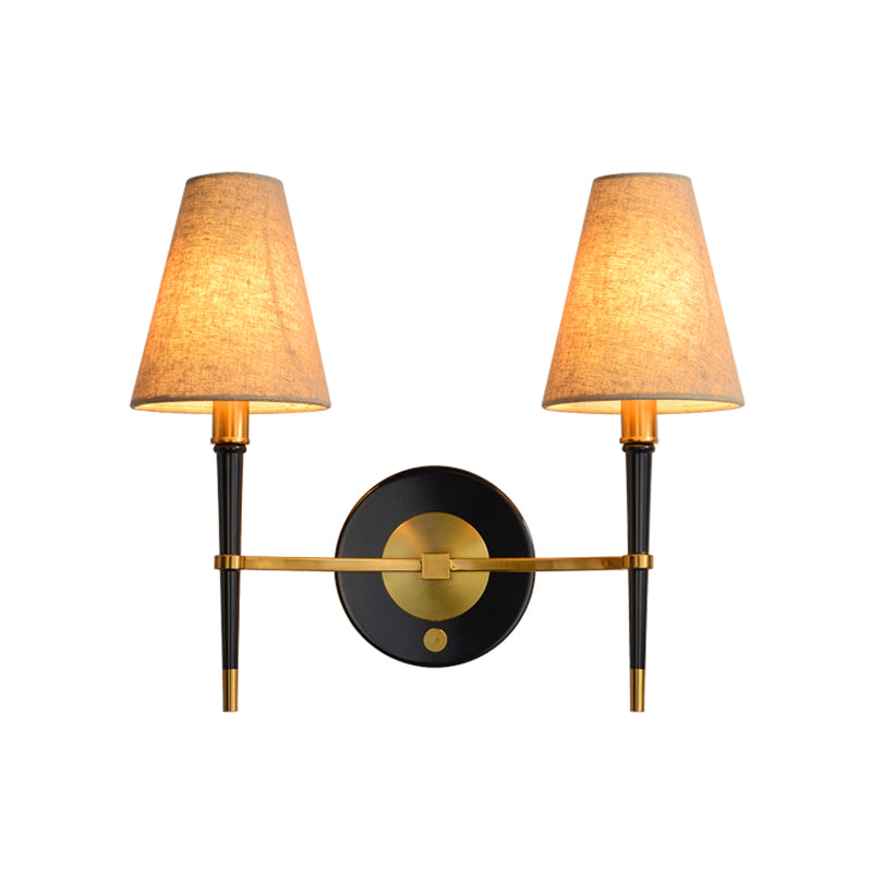 Tapered Wall Light In Brass Fabric For Living Room