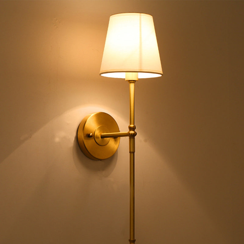 Brass Wall-Mounted Corridor Light With Bucket Shade Fabric