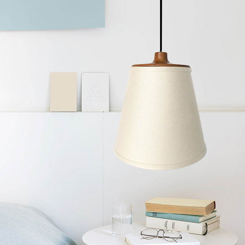 Sleek White Bucket Fabric Ceiling Pendant Light - Simplicity 1-Light Dining Room Hanging Lamp