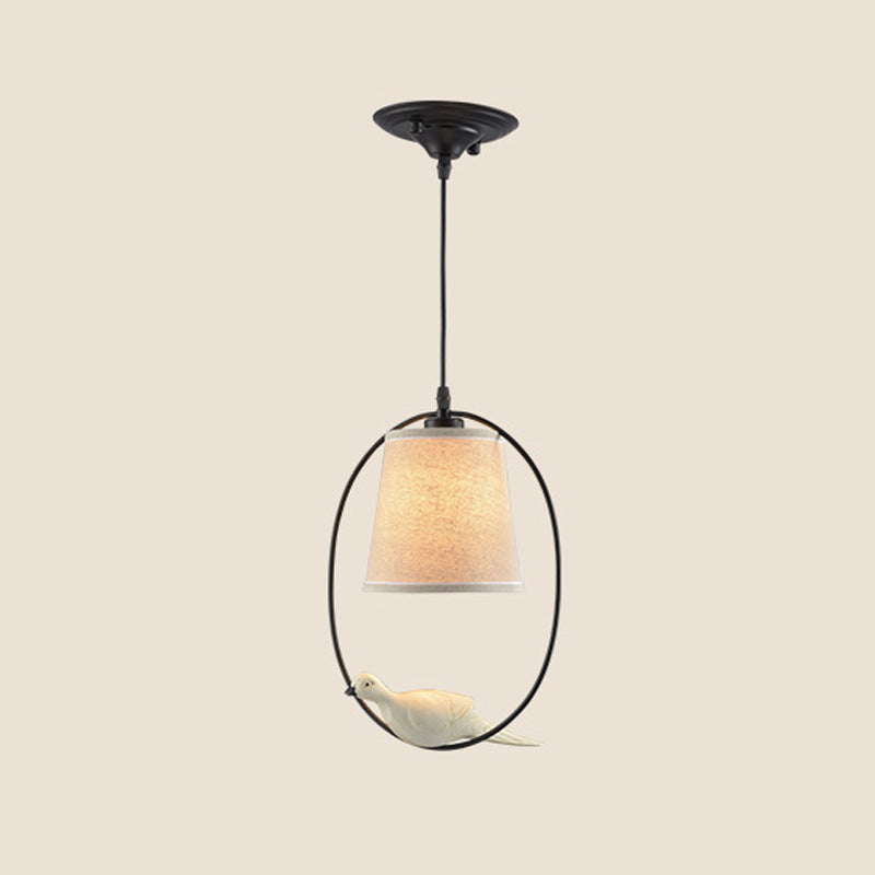 Tapered Fabric Suspension Pendant Ceiling Light - Classic Single-Bulb For Dining Room