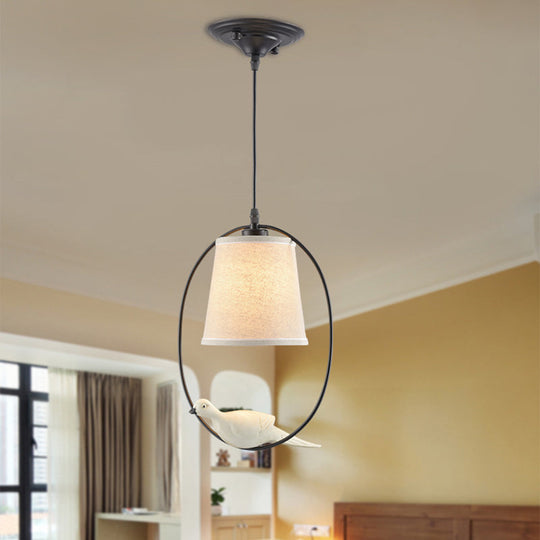 Tapered Fabric Suspension Pendant Ceiling Light - Classic Single-Bulb For Dining Room White