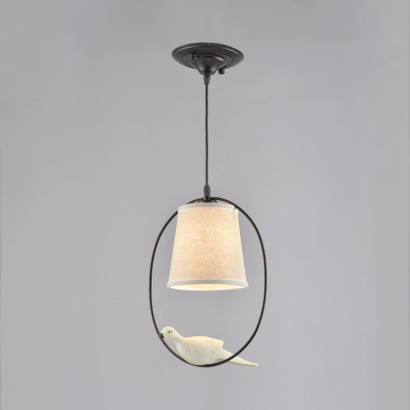 Tapered Fabric Suspension Pendant Ceiling Light - Classic Single-Bulb For Dining Room