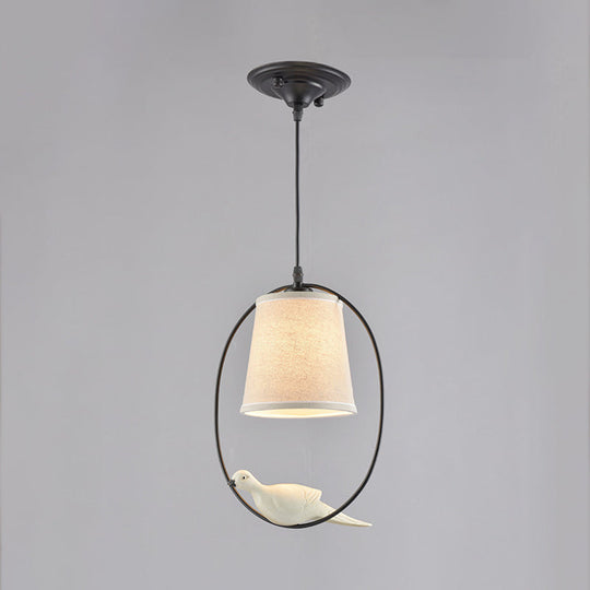 Tapered Fabric Suspension Pendant Ceiling Light - Classic Single-Bulb For Dining Room