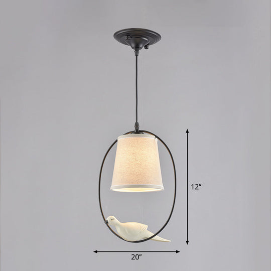 Tapered Fabric Suspension Pendant Ceiling Light - Classic Single-Bulb For Dining Room