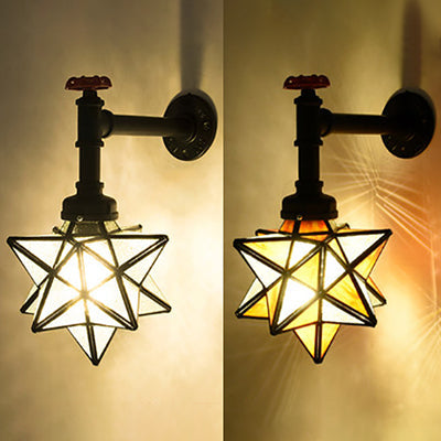 1-Head Stained Glass Tiffany Wall Mount Light In Brown/Clear - Rustic Star Lighting For Restaurants