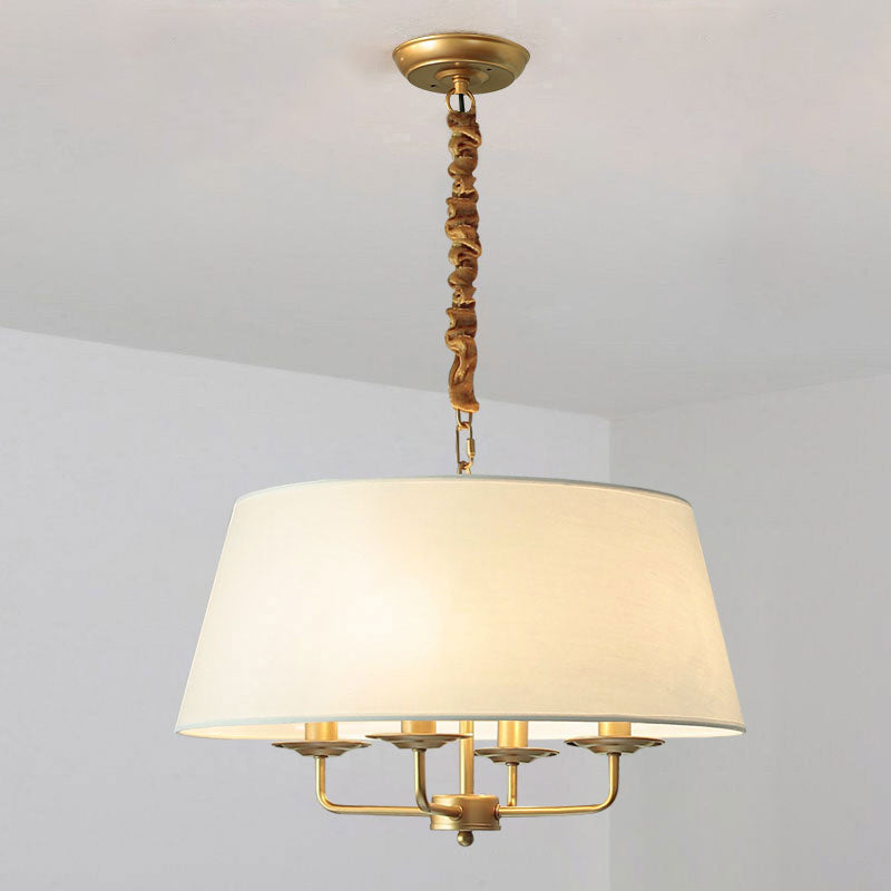 Vintage Fabric Pendant Chandelier - Elegant 4-Head Empire Shade Hanging Light For Bedroom Brass