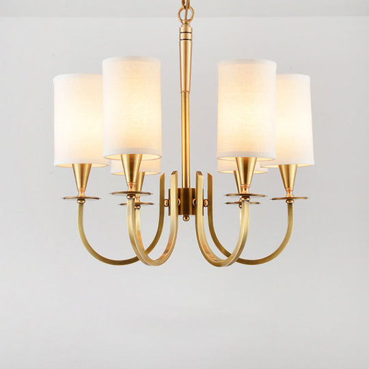 Sleek Cylinder Fabric Chandelier In Brass - Minimalist Living Room Pendant Fixture 6 /